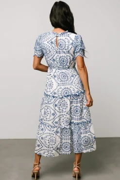 Baltic Born Mirabel Eyelet Midi Dress | White + Blue