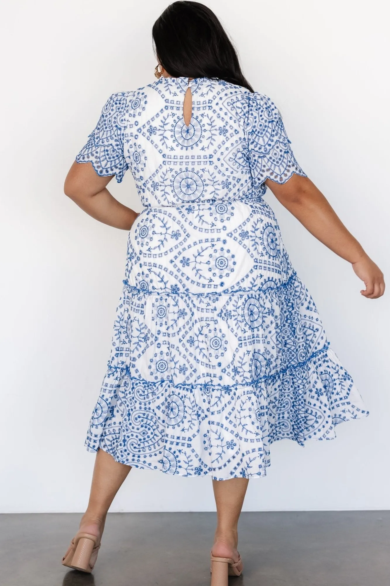 Baltic Born Mirabel Eyelet Midi Dress | White + Blue