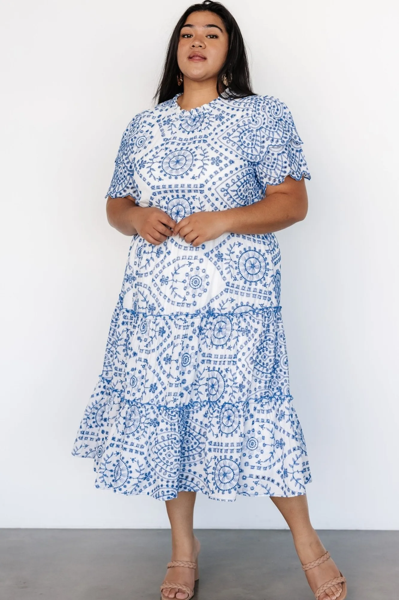 Baltic Born Mirabel Eyelet Midi Dress | White + Blue