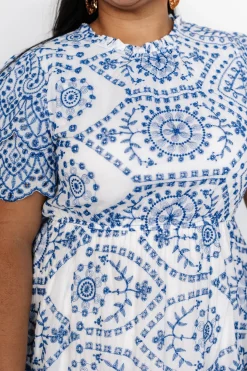 Baltic Born Mirabel Eyelet Midi Dress | White + Blue