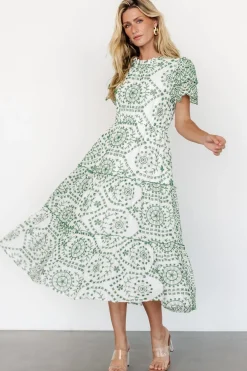 Baltic Born Mirabel Eyelet Midi Dress | White + Green