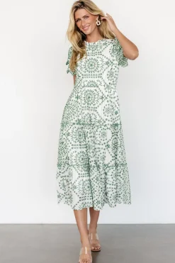 Baltic Born Mirabel Eyelet Midi Dress | White + Green