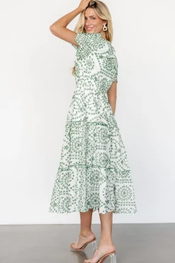 Baltic Born Mirabel Eyelet Midi Dress | White + Green