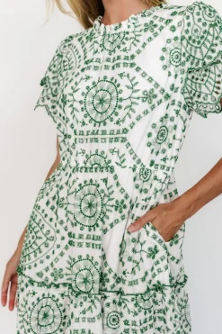 Baltic Born Mirabel Eyelet Midi Dress | White + Green