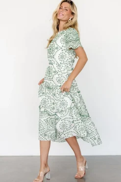 Baltic Born Mirabel Eyelet Midi Dress | White + Green