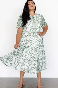 Baltic Born Mirabel Eyelet Midi Dress | White + Green