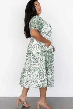 Baltic Born Mirabel Eyelet Midi Dress | White + Green