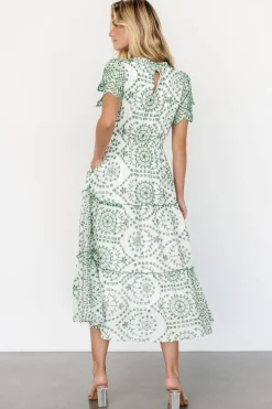 Baltic Born Mirabel Eyelet Midi Dress | White + Green