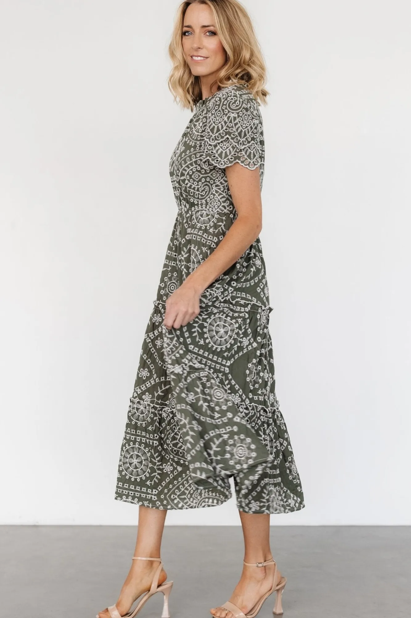 Baltic Born Mirabel Eyelet Midi Dress | Olive + White