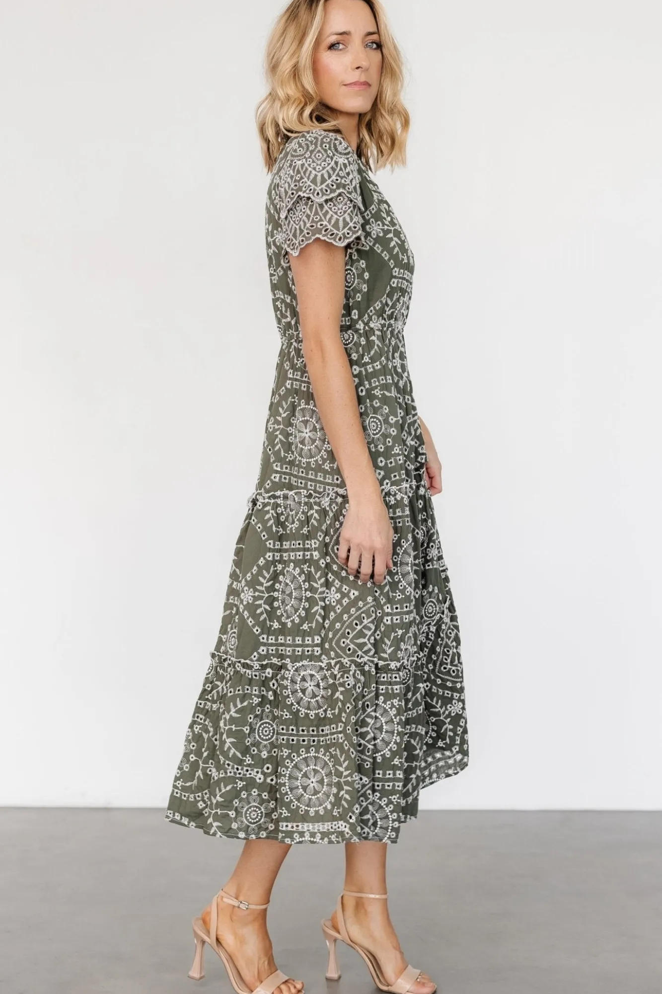 Baltic Born Mirabel Eyelet Midi Dress | Olive + White