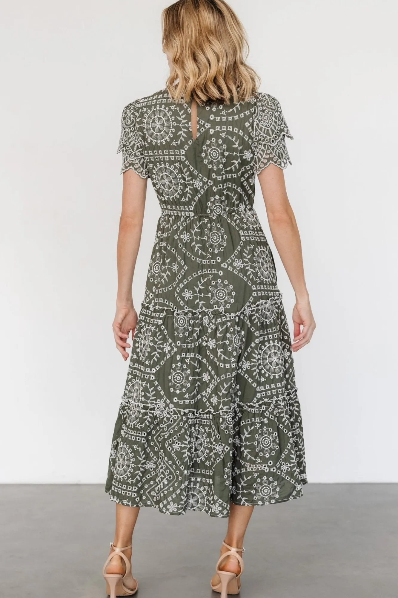 Baltic Born Mirabel Eyelet Midi Dress | Olive + White
