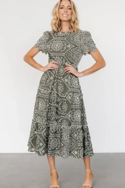 Baltic Born Mirabel Eyelet Midi Dress | Olive + White