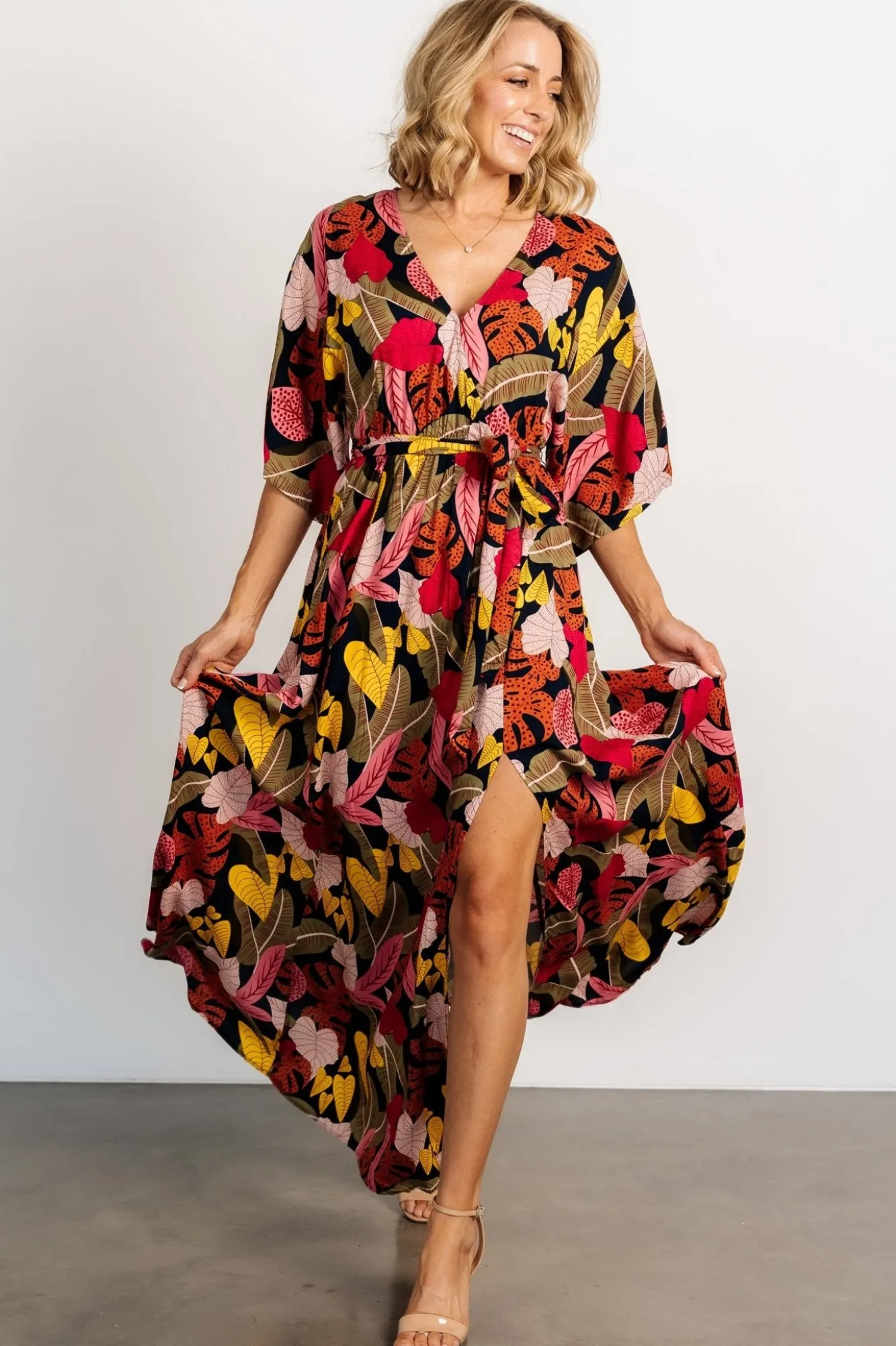 Baltic Born Moira Kimono Maxi Dress | Navy Multi Print