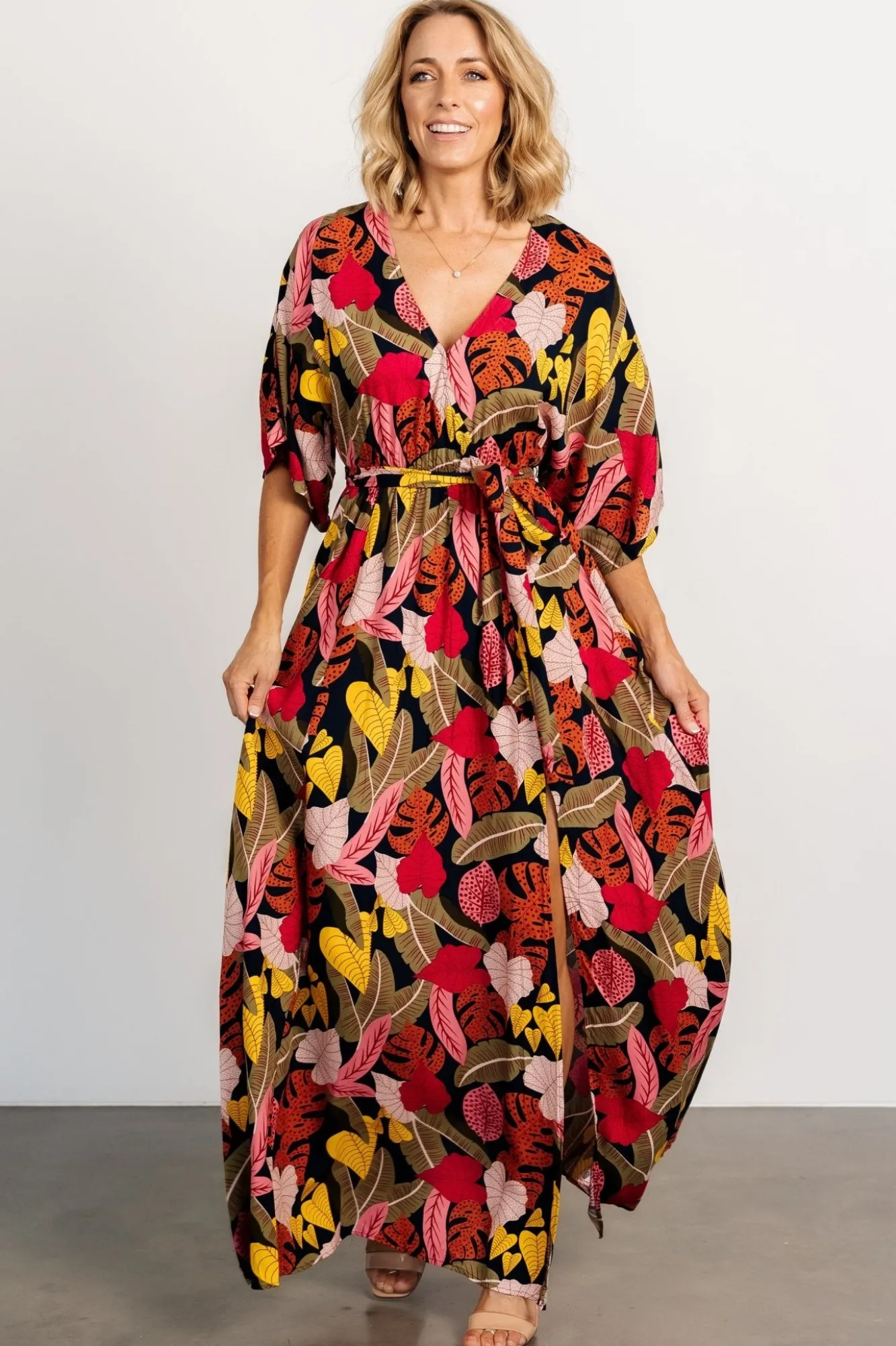 Baltic Born Moira Kimono Maxi Dress | Navy Multi Print