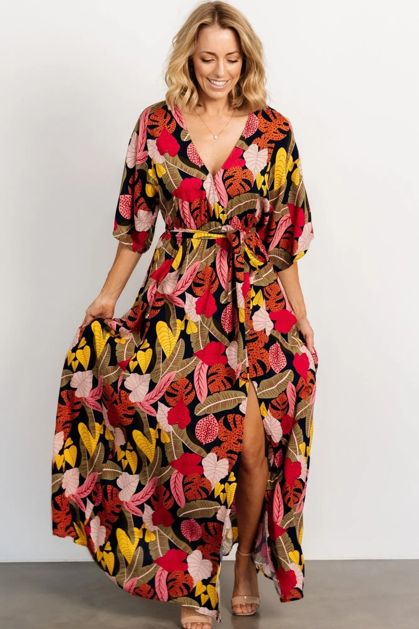 Baltic Born Moira Kimono Maxi Dress | Navy Multi Print