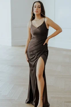 Baltic Born Monet Satin Gown | Dark Brown
