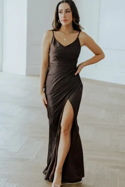 Baltic Born Monet Satin Gown | Dark Brown