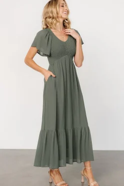 Baltic Born Monica Smocked Dress | Dark Sage