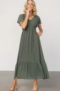 Baltic Born Monica Smocked Dress | Dark Sage