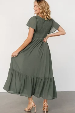 Baltic Born Monica Smocked Dress | Dark Sage
