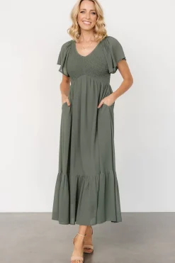 Baltic Born Monica Smocked Dress | Dark Sage
