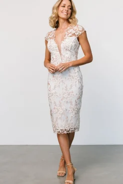 Baltic Born Monique Embroidered Midi Dress | White + Gold