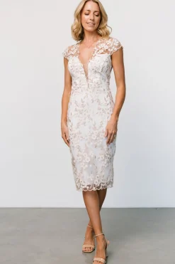 Baltic Born Monique Embroidered Midi Dress | White + Gold