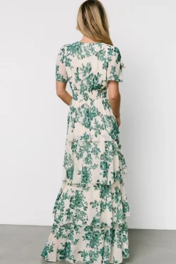 Baltic Born Montaigne Ruffle Maxi Dress | Ivory + Green Floral