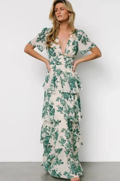 Baltic Born Montaigne Ruffle Maxi Dress | Ivory + Green Floral