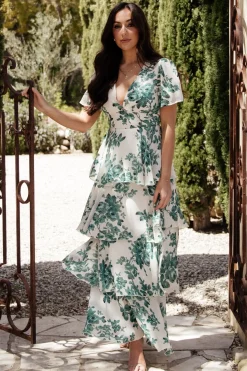 Baltic Born Montaigne Ruffle Maxi Dress | Ivory + Green Floral