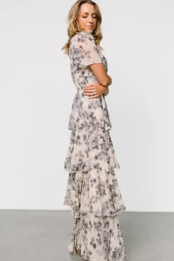 Baltic Born Montaigne Ruffle Maxi Dress | Beige + Slate Floral