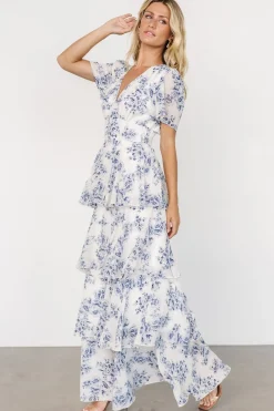 Baltic Born Montaigne Ruffle Maxi Dress | Off White + Blue