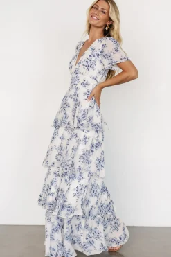 Baltic Born Montaigne Ruffle Maxi Dress | Off White + Blue