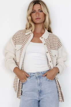 Baltic Born Montreal Houndstooth Shacket | Taupe + Ivory