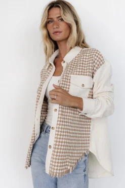 Baltic Born Montreal Houndstooth Shacket | Taupe + Ivory