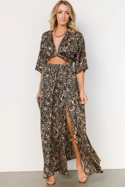 Baltic Born Morlana Maxi Dress | Black + Tan Print