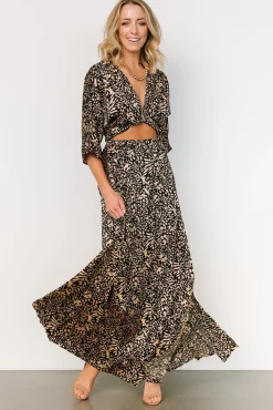 Baltic Born Morlana Maxi Dress | Black + Tan Print