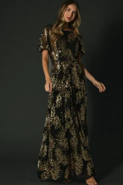 Baltic Born Muse Sequin Maxi Dress | Black + Gold