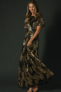 Baltic Born Muse Sequin Maxi Dress | Black + Gold