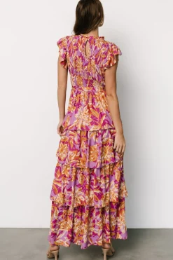 Baltic Born Mya Smocked Maxi Dress | Orchid + Gold Print