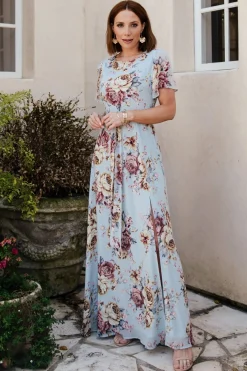 Baltic Born Naomi Short Sleeve Maxi Dress | Blue Multi Floral