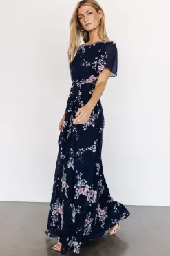 Baltic Born Naomi Short Sleeve Maxi Dress | Navy Floral