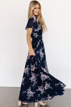 Baltic Born Naomi Short Sleeve Maxi Dress | Navy Floral