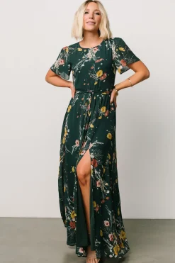 Baltic Born Naomi Short Sleeve Maxi Dress | Dark Green Floral