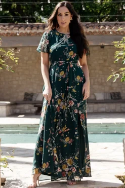 Baltic Born Naomi Short Sleeve Maxi Dress | Dark Green Floral