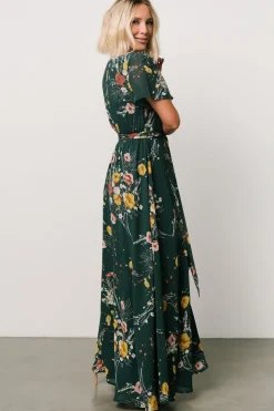 Baltic Born Naomi Short Sleeve Maxi Dress | Dark Green Floral