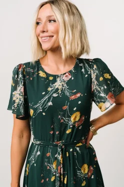 Baltic Born Naomi Short Sleeve Maxi Dress | Dark Green Floral