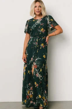 Baltic Born Naomi Short Sleeve Maxi Dress | Dark Green Floral