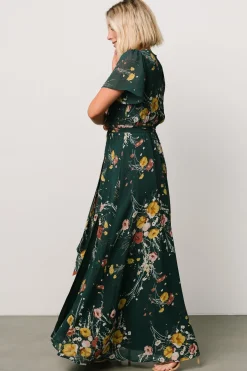 Baltic Born Naomi Short Sleeve Maxi Dress | Dark Green Floral