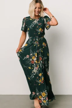 Baltic Born Naomi Short Sleeve Maxi Dress | Dark Green Floral